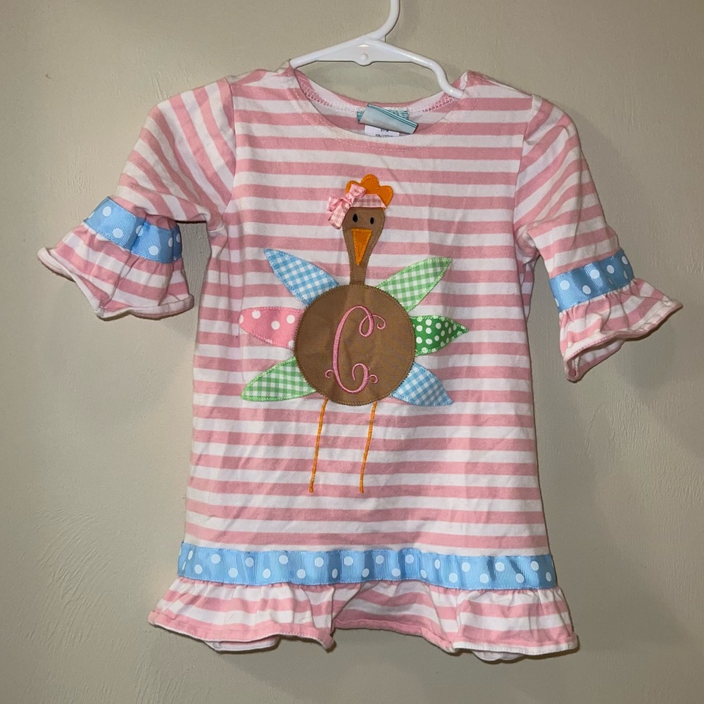 C Monogram Pink Ruffle Turkey Thanksgiving Dress